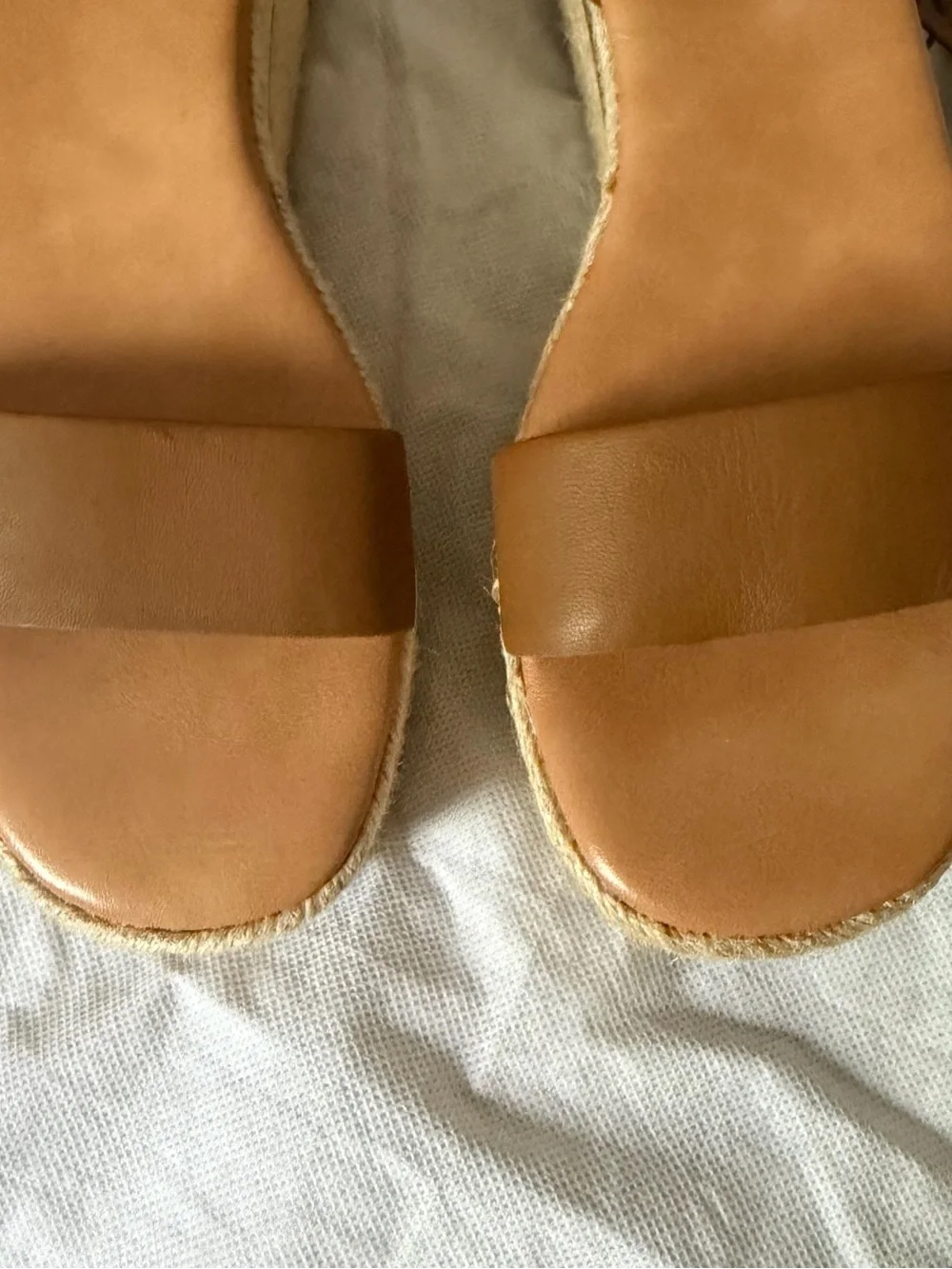 Bleecker & Bond Women's Leather Tan Espadrille Platform Sandals with Ankle Tie